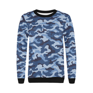 Blue camouflage pattern Women's Crew Neck Sweatshirt