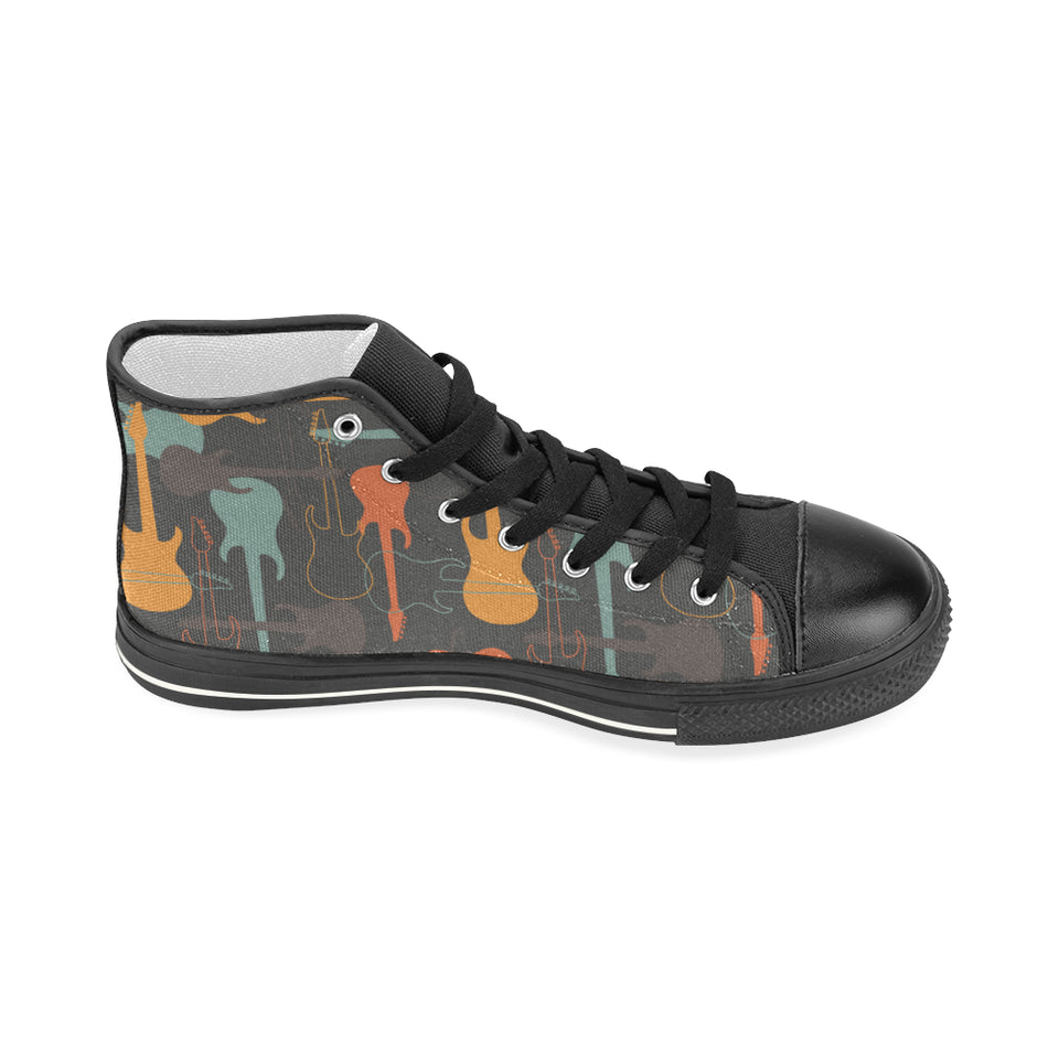 electric guitars pattern Women's High Top Canvas Shoes Black