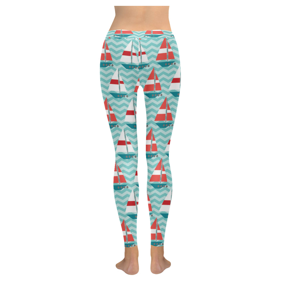 Red White sailboat wave background Women's Legging Fulfilled In US