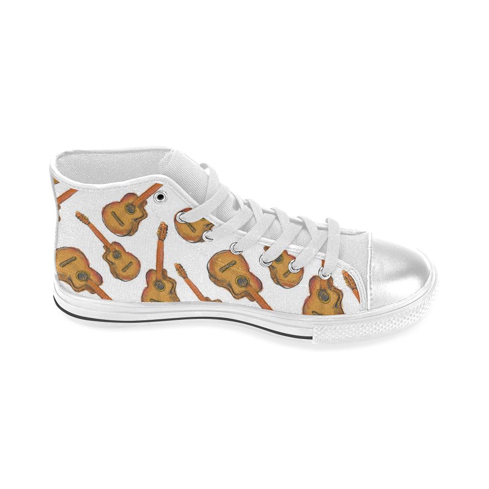 Paint Guitar Pattern Women's High Top Canvas Shoes White