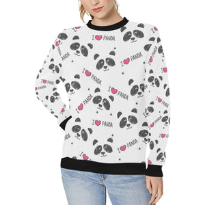 Hand Drawn faces of pandas pattern Women's Crew Neck Sweatshirt