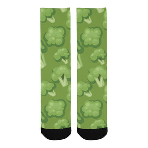 Broccoli pattern green background Crew Socks