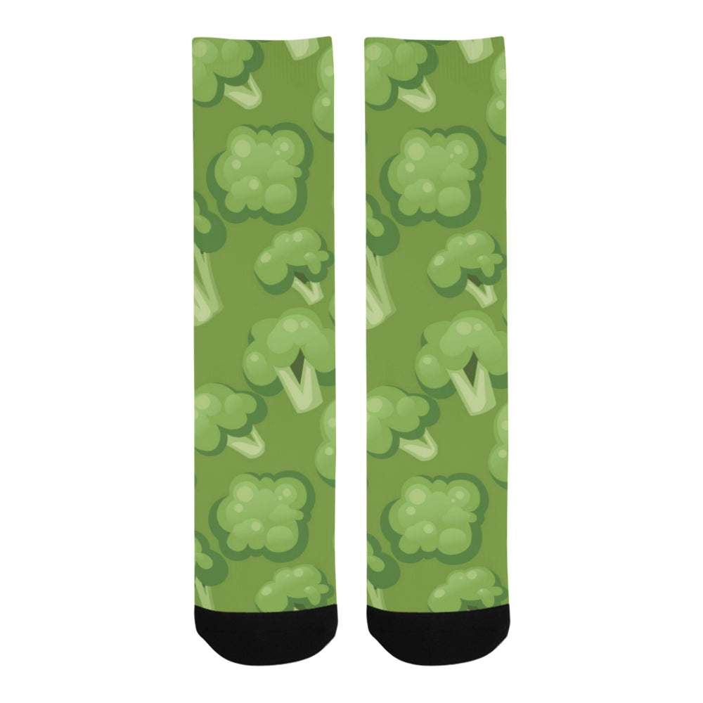 Broccoli pattern green background Crew Socks
