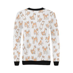 shiba inu dog pattern Women's Crew Neck Sweatshirt