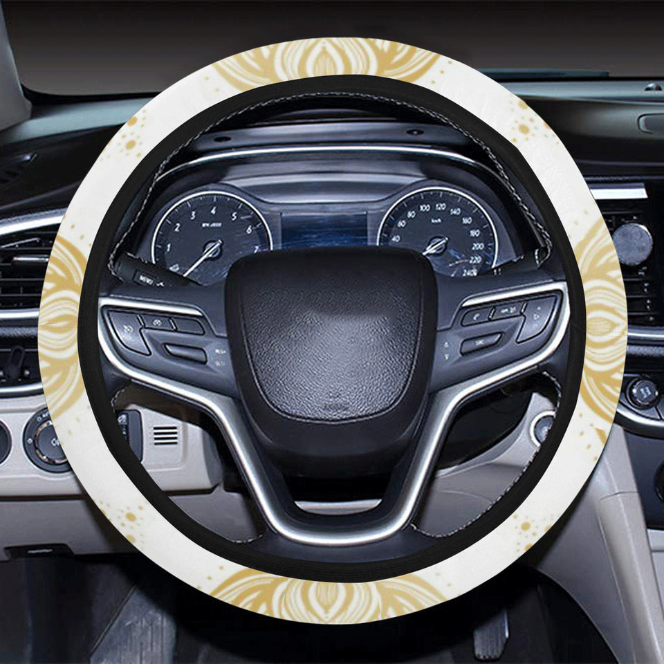 Gold Ornamental lotue waterlily symbol pattern Car Steering Wheel Cover