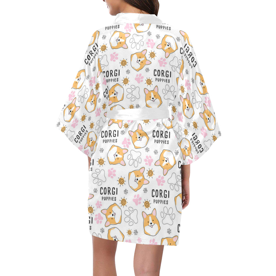 Corgi Dog Pattern Women's Short Kimono Robe