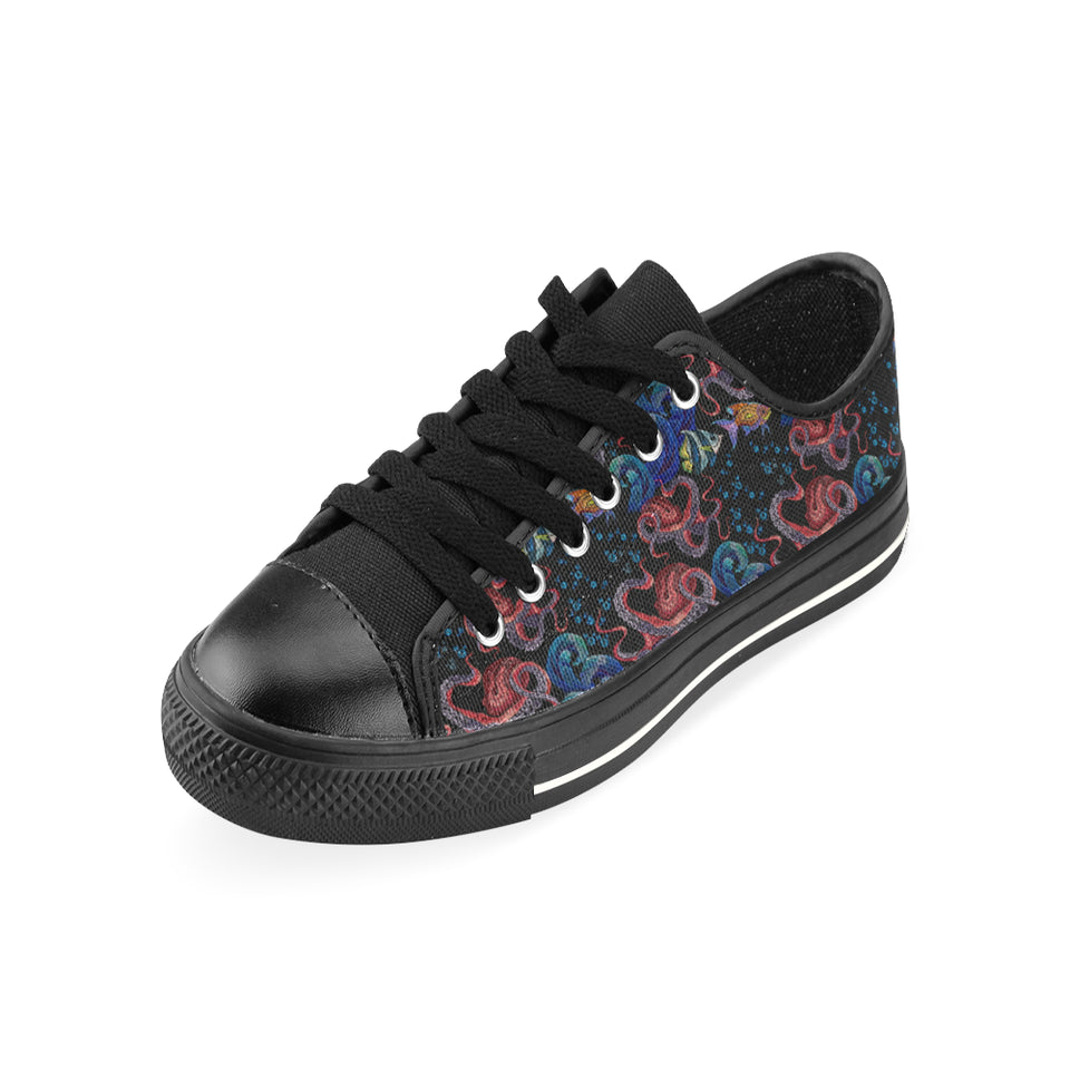 Octopus sea wave tropical fishe pattern Men's Low Top Canvas Shoes Black