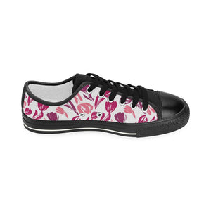 pink sketch tulip pattern Kids' Boys' Girls' Low Top Canvas Shoes Black