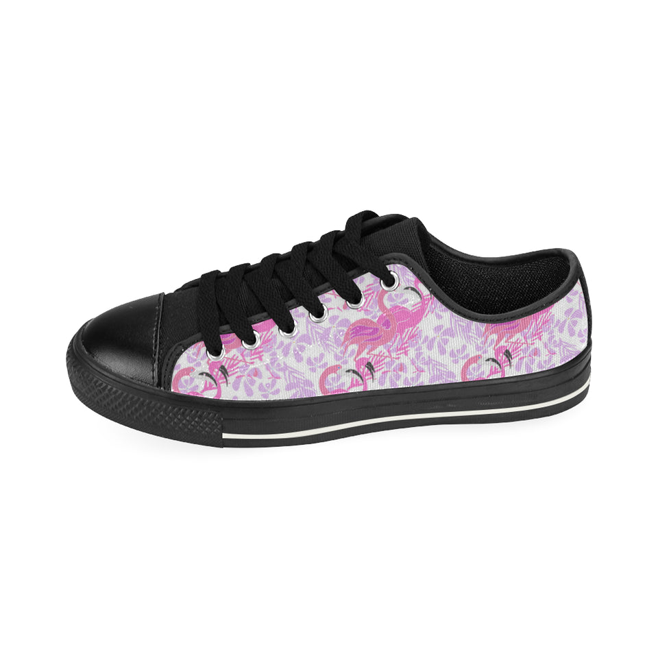 Pink flamingo flower pattern Men's Low Top Canvas Shoes Black