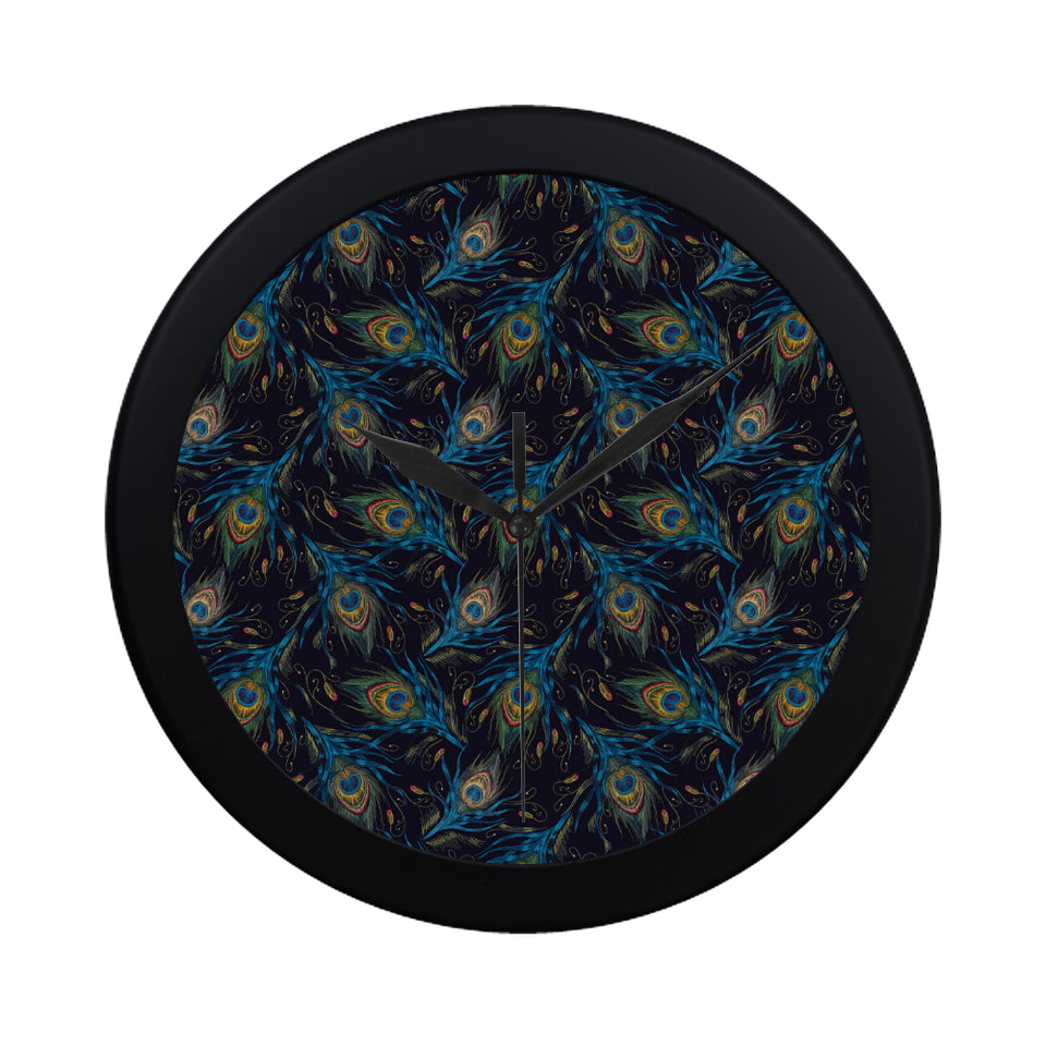 Beautiful peacock feather pattern Elegant Black Wall Clock