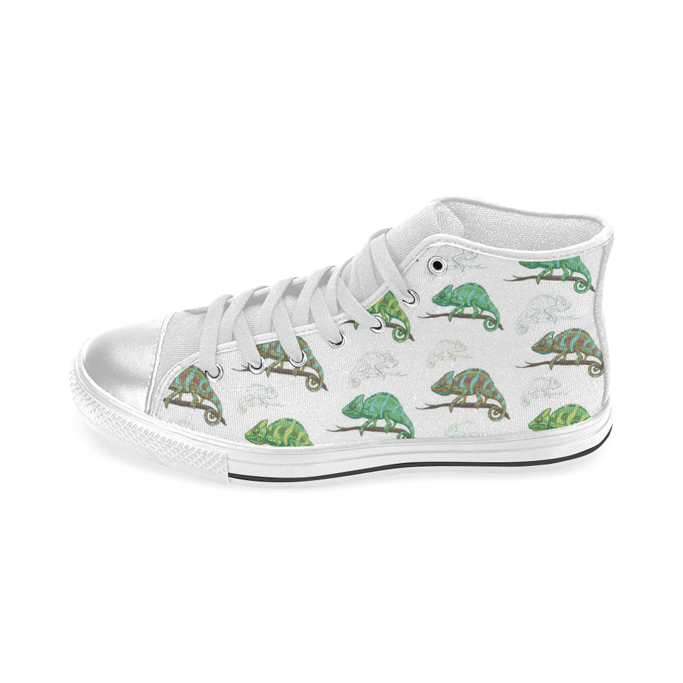 Chameleon lizard pattern Women's High Top Canvas Shoes White