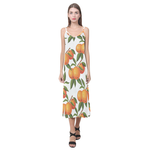 Oranges pattern background V-Neck Open Fork Long Dress