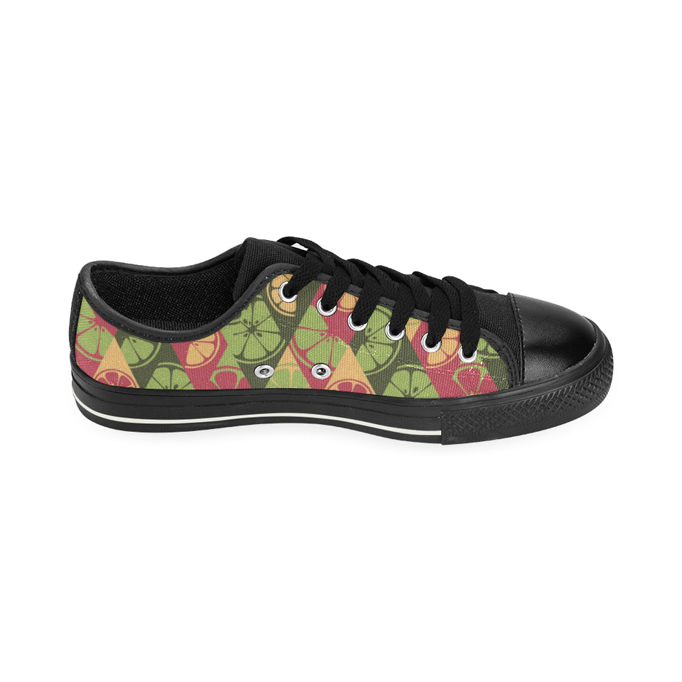 Cool Geometric lime pattern Men's Low Top Canvas Shoes Black