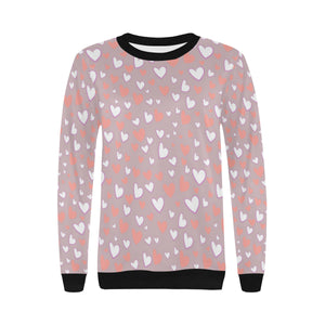 coral white heart pattern Women's Crew Neck Sweatshirt