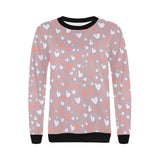 coral white heart pattern Women's Crew Neck Sweatshirt