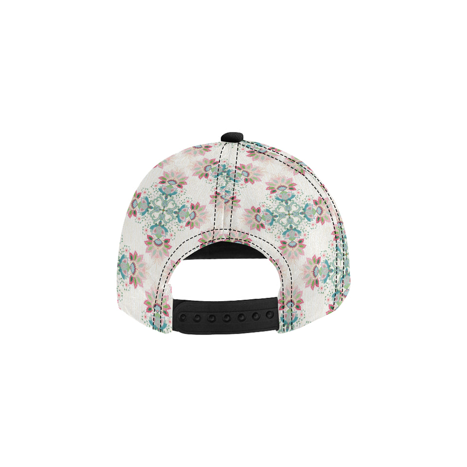 Square floral indian flower pattern All Over Print Snapback Cap