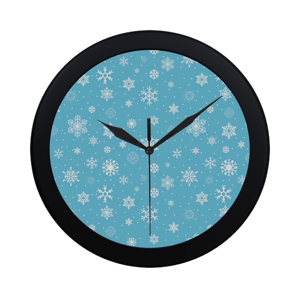 Snowflake pattern blue background Elegant Black Wall Clock