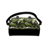White orchid flower tropical leaves pattern blackg Shoulder Handbag