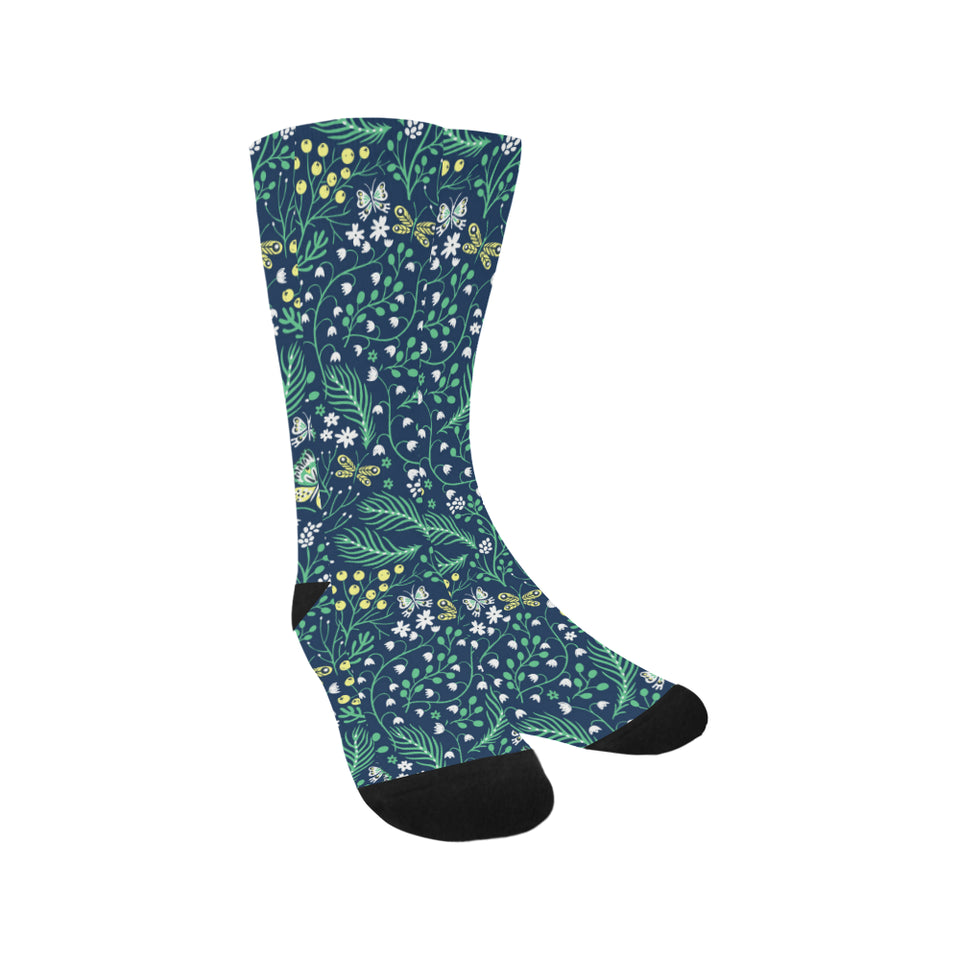 butterfly leaves pattern Crew Socks