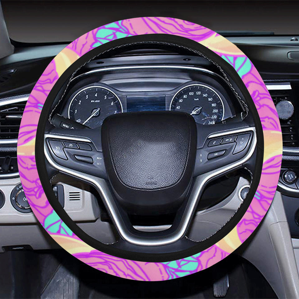 Moon pink rose background Car Steering Wheel Cover