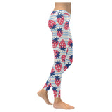 Strawberry pattern blue lines background Women's Legging Fulfilled In US
