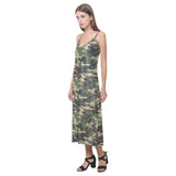 Dark Green camouflage pattern V-Neck Open Fork Long Dress