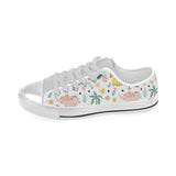 Cute elephants palm tree flower butterfly pattern Men's Low Top Canvas Shoes White