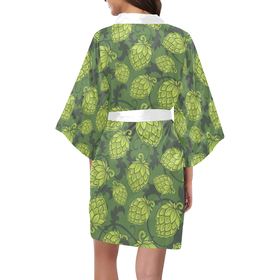Hop pattern Hop cone background Women's Short Kimono Robe