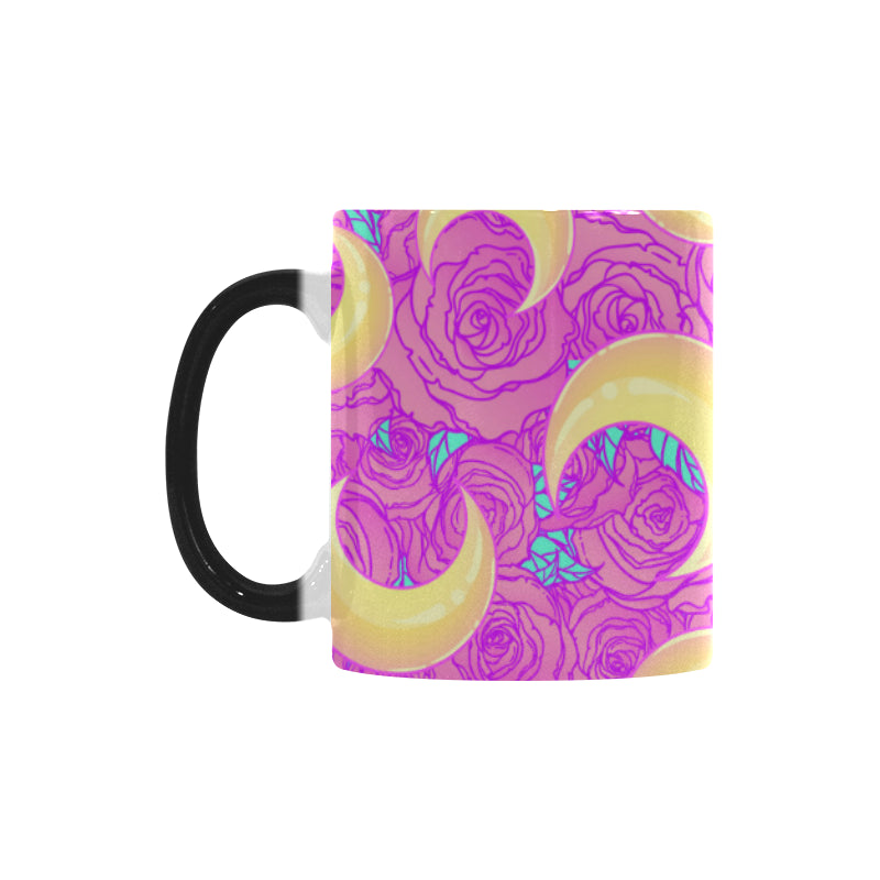 Moon pink rose background Morphing Mug Heat Changing Mug