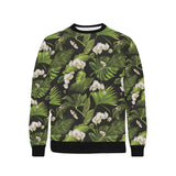 White orchid flower tropical leaves pattern blackg Men's Crew Neck Sweatshirt