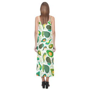 Avocado design pattern V-Neck Open Fork Long Dress
