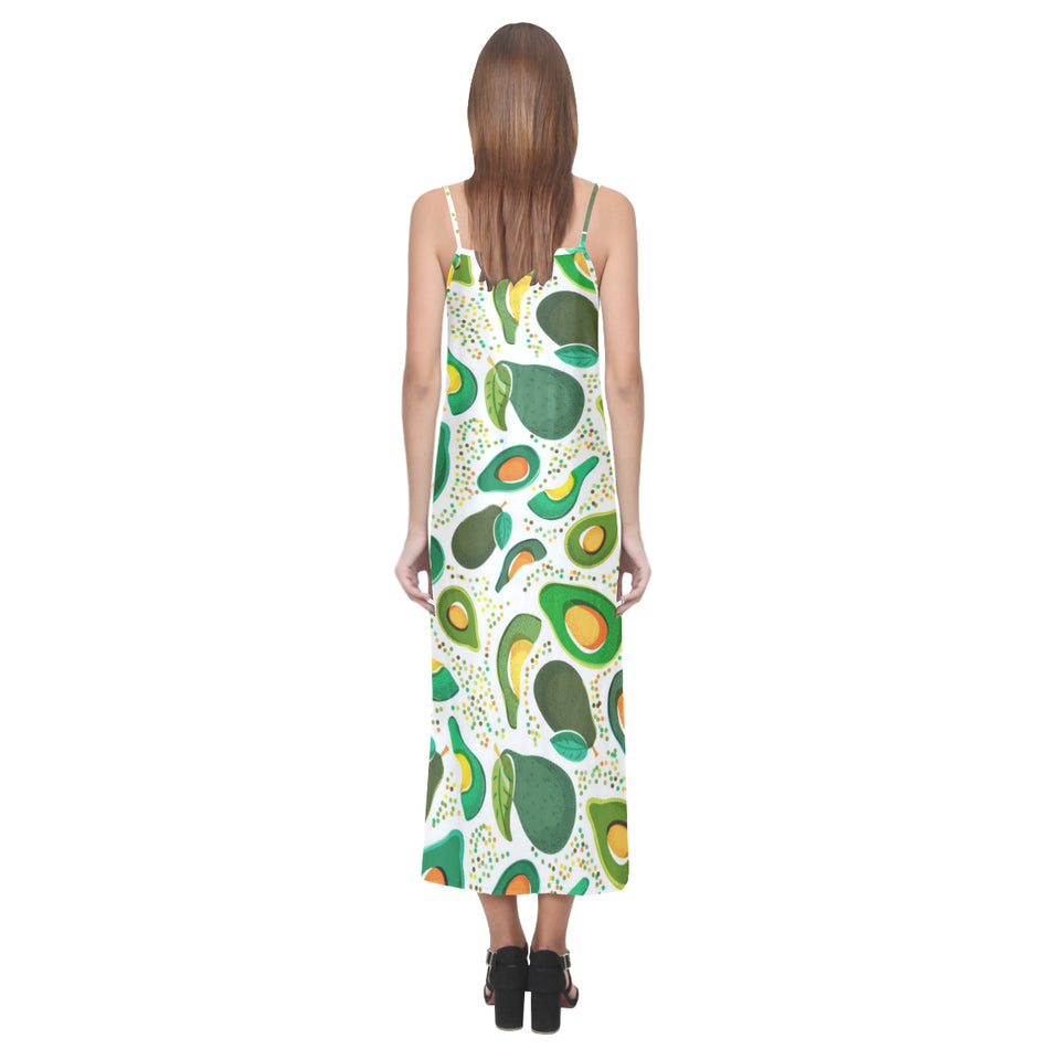 Avocado design pattern V-Neck Open Fork Long Dress