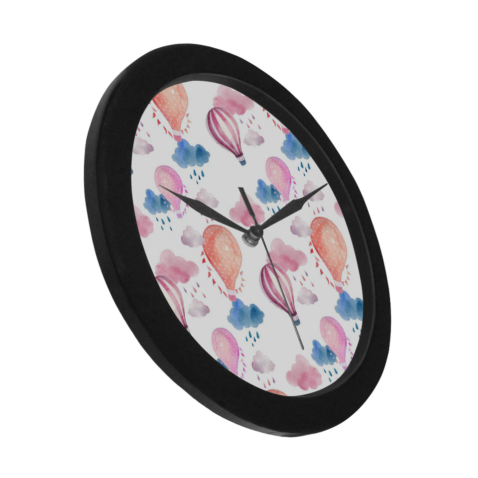 Watercolor air balloon cloud pattern Elegant Black Wall Clock