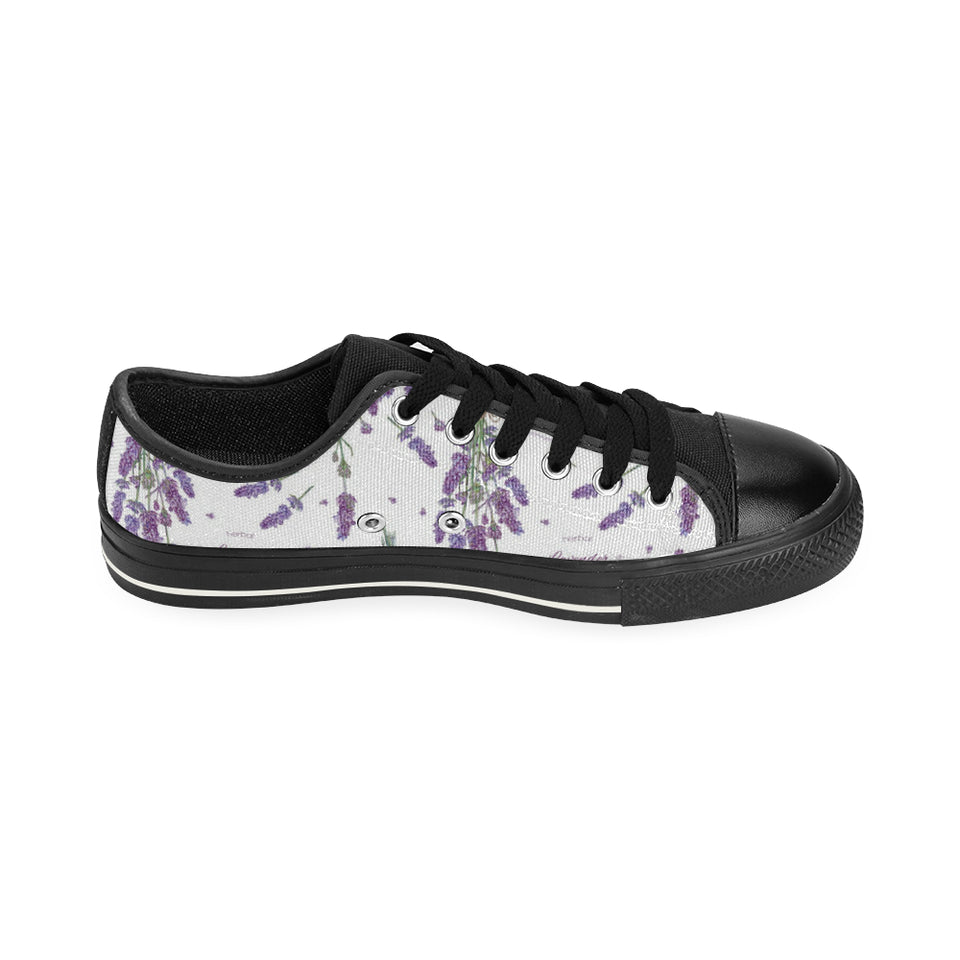 lavender flower design pattern Men's Low Top Canvas Shoes Black