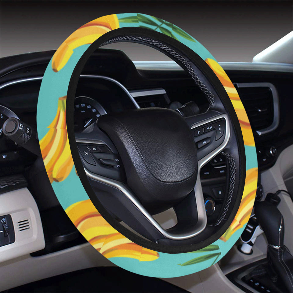 Banana Palm Leaves pattern background Car Steering Wheel Cover