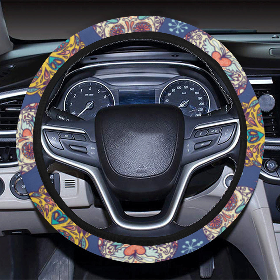 Sugar skull flower pattern Car Steering Wheel Cover