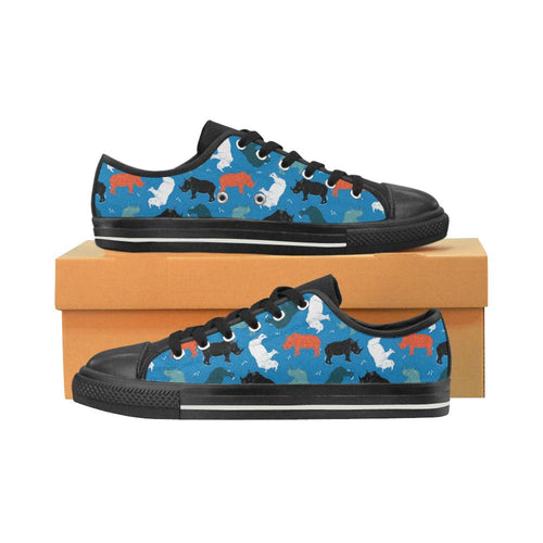 Colorful rhino pattern Kids' Boys' Girls' Low Top Canvas Shoes Black