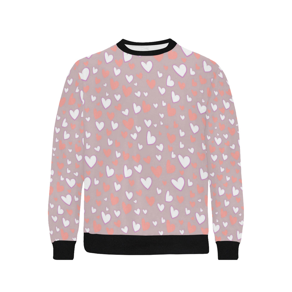 coral white heart pattern Men's Crew Neck Sweatshirt