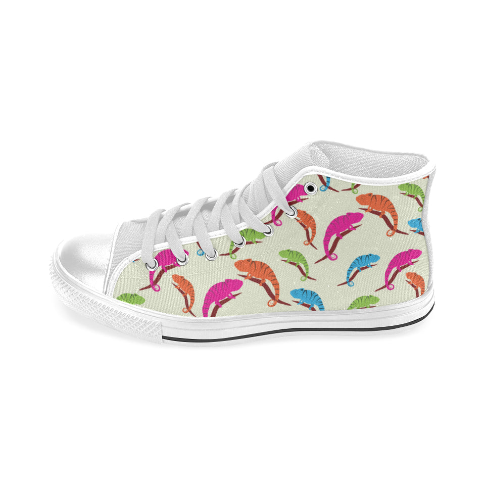 Colorful Chameleon lizard pattern Men's High Top Canvas Shoes White