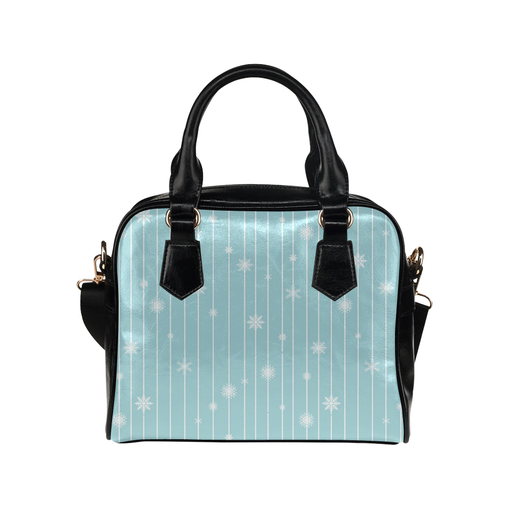 Snowflake pattern blue stripe background Shoulder Handbag