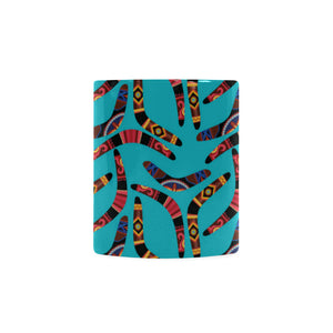 Boomerang Australian aboriginal ornament blue back Classical White Mug (Fulfilled In US)