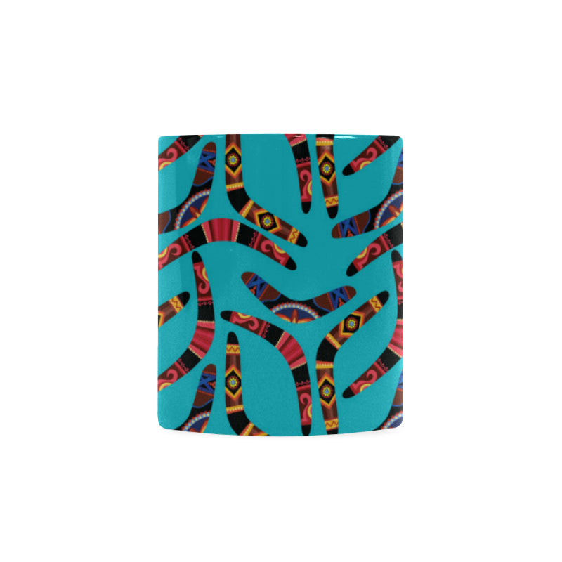 Boomerang Australian aboriginal ornament blue back Classical White Mug (Fulfilled In US)