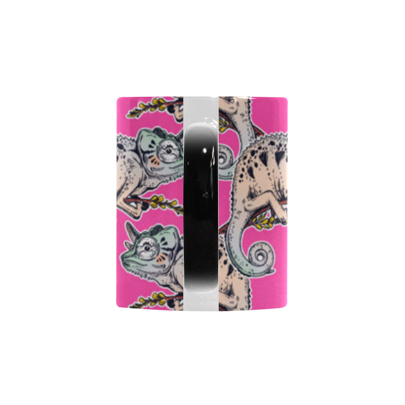 Chameleon lizard pattern pink background Morphing Mug Heat Changing Mug