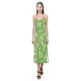 Broccoli pattern green background V-Neck Open Fork Long Dress
