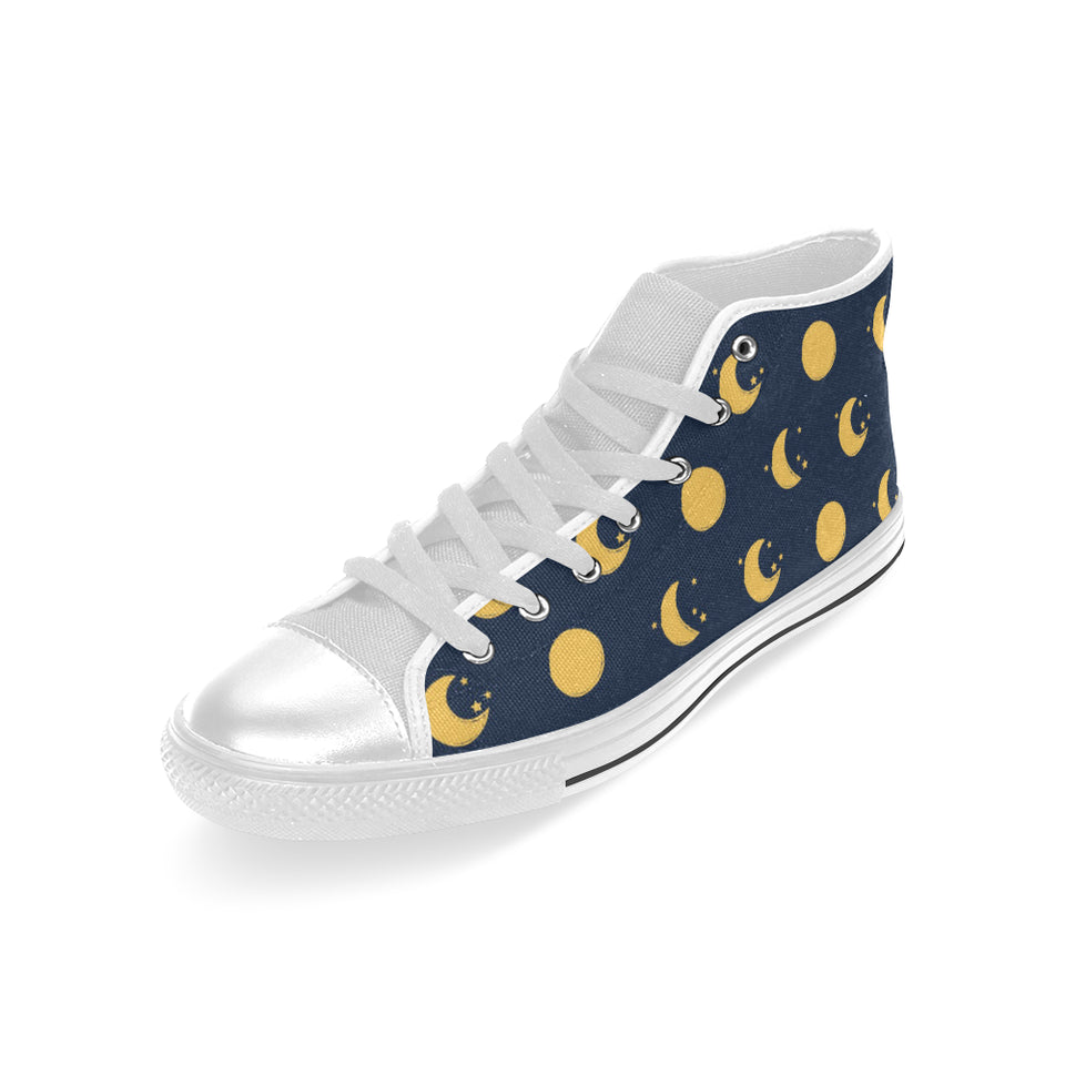 Moon star pattern Men's High Top Canvas Shoes White