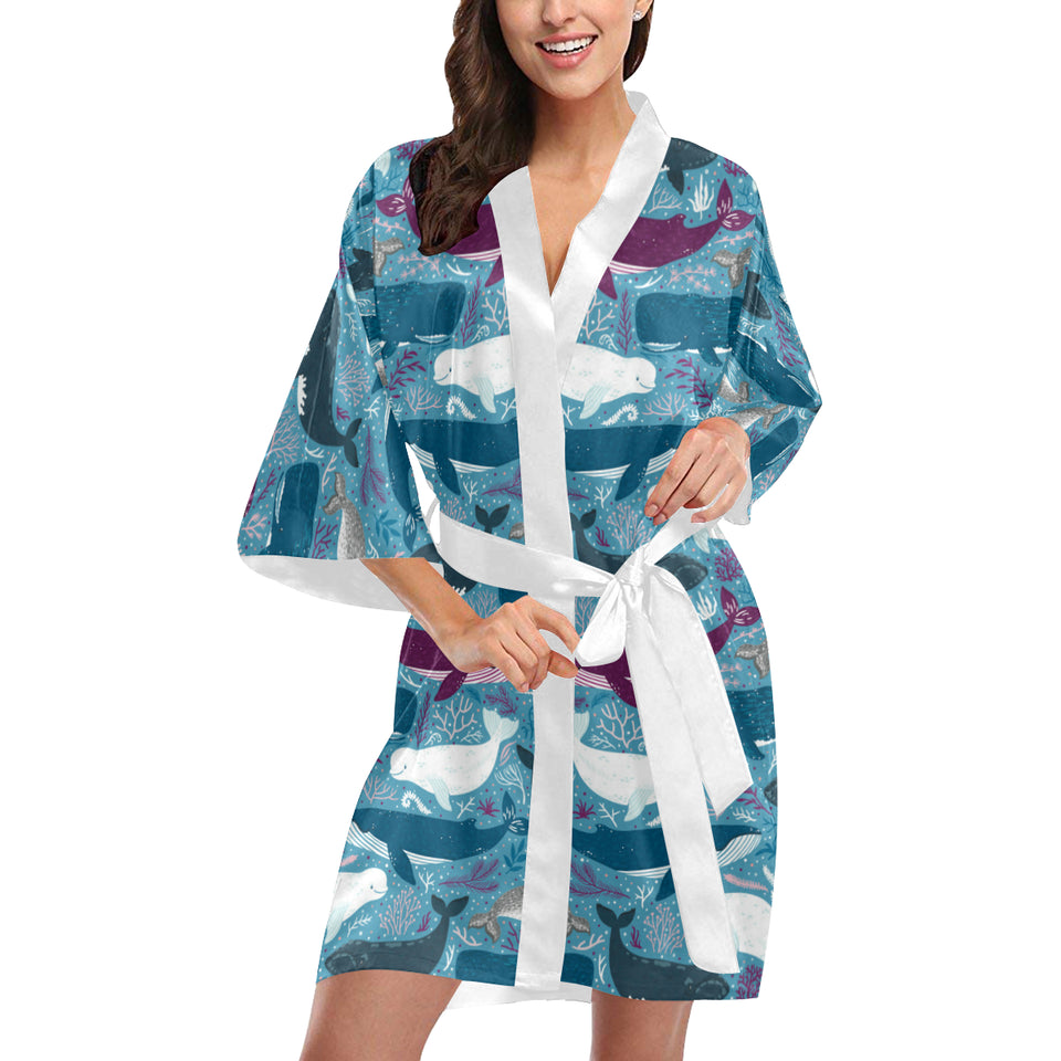 Whale design pattern Women's Short Kimono Robe