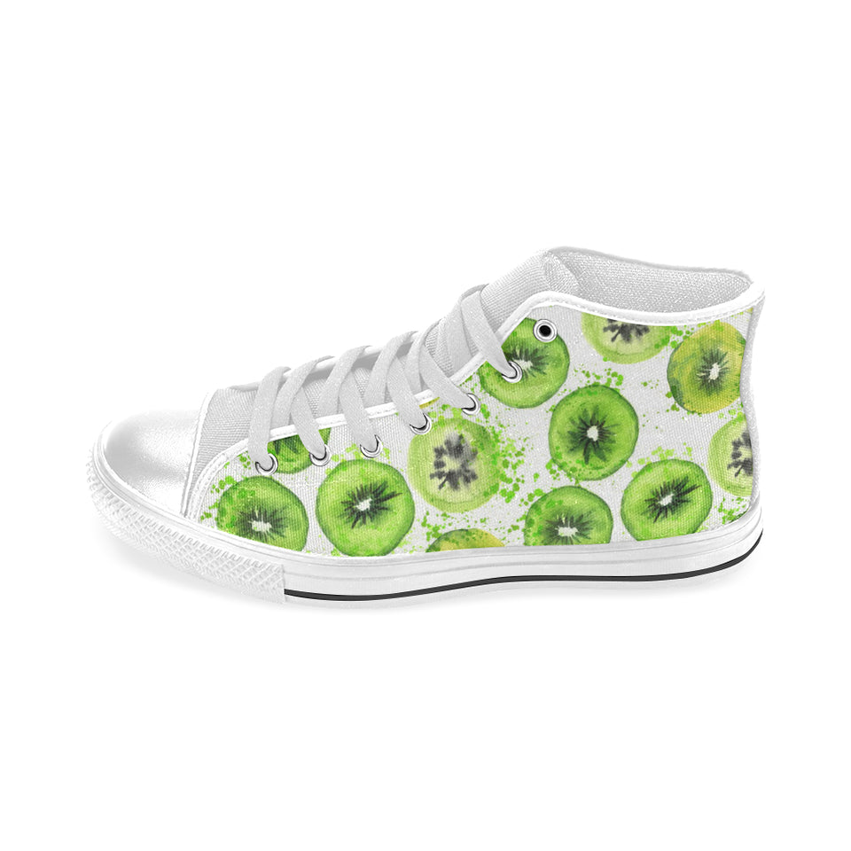 Watercolor kiwi pattern Men's High Top Canvas Shoes White