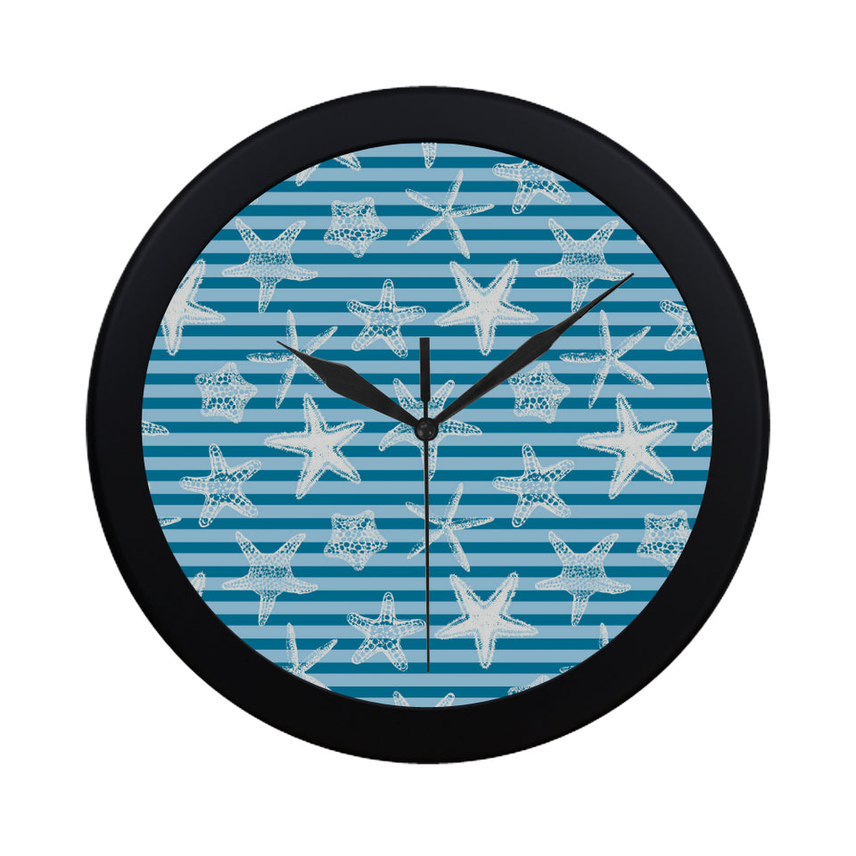 Starfish blue blackground Elegant Black Wall Clock