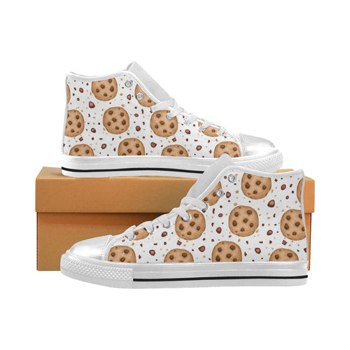 chocolate chip cookie pattern Women's High Top Canvas Canvas Shoes White