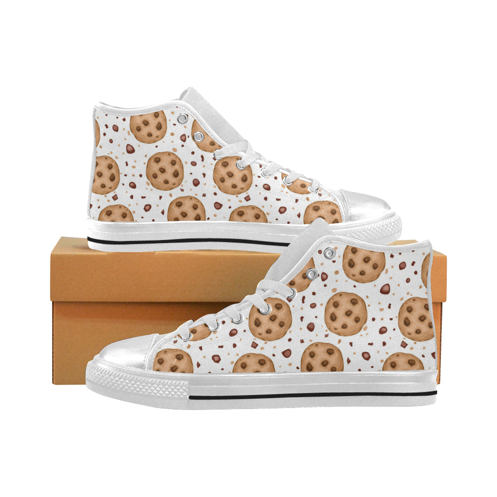 chocolate chip cookie pattern Women's High Top Canvas Canvas Shoes White